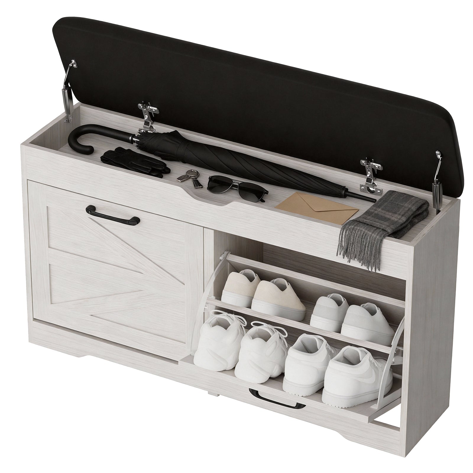 Shoe Storage Bench Cushion, Entryway Bench with Storage, End of Bed Shoe Benches, Small Shoe Rack Benches, Entry Way Shoes Cabinet for Entryway, Bedroom, Living Room, Farmhouse, White